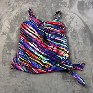 YONIQUE Tankini Swimsuit Top Womens Medium Striped Adjustable Strap Swimwear